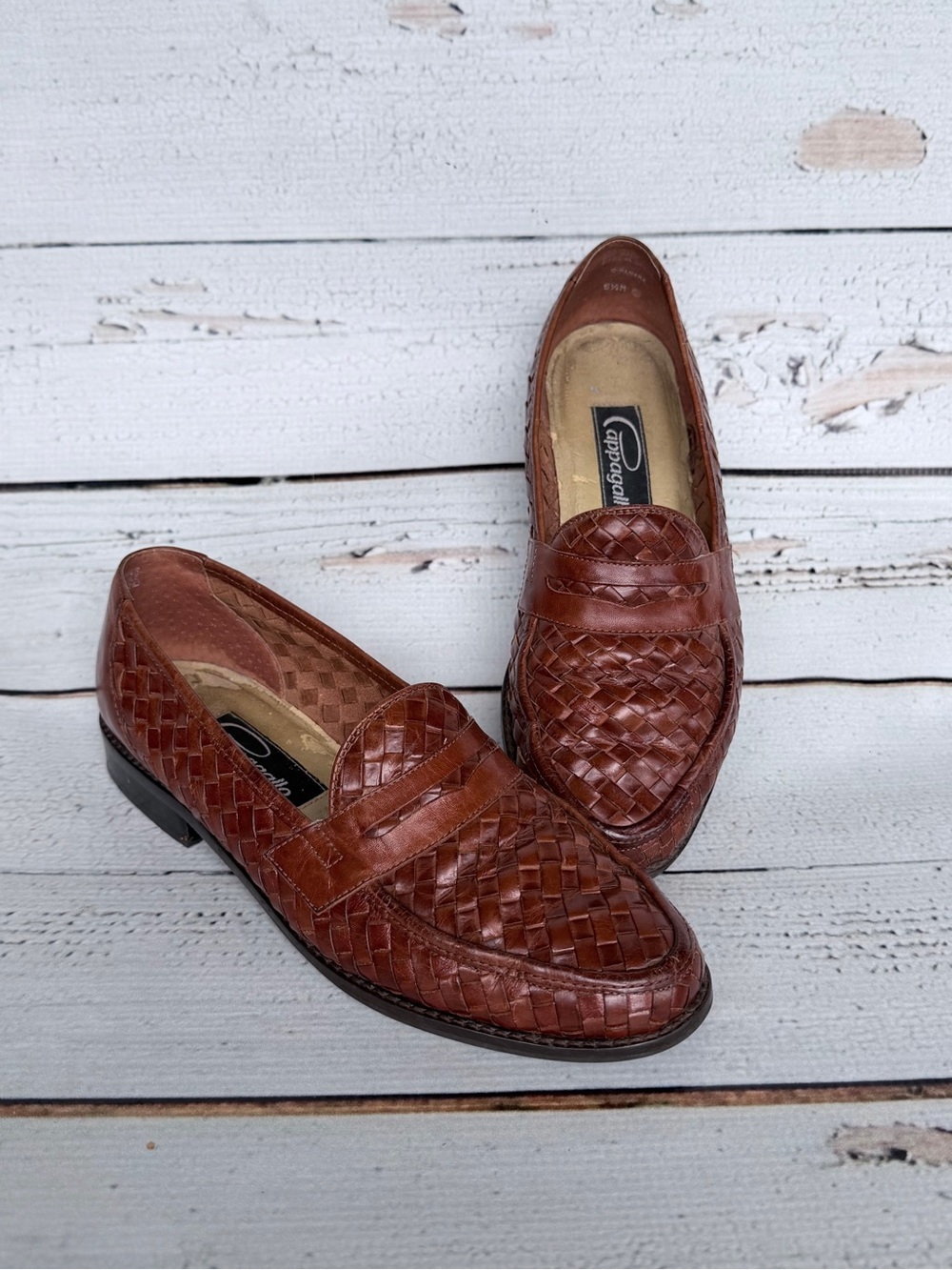 Vintage Pappagallo Brown Woven Leather Penny Loafers - Size 5.5
